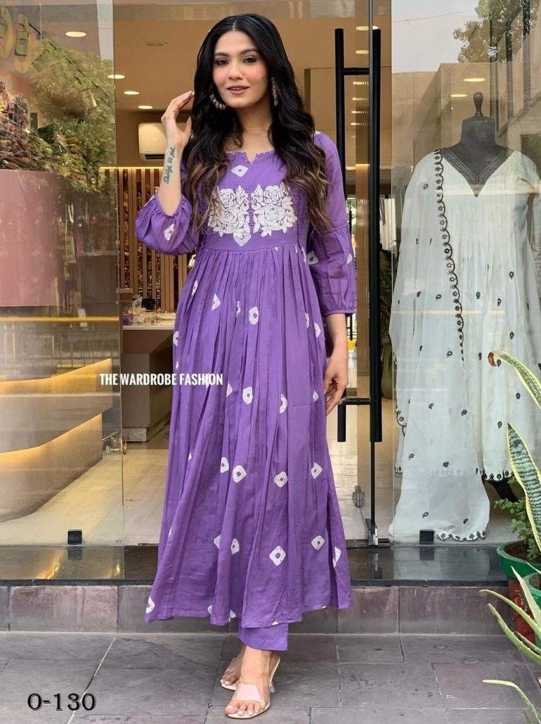 hand work embroidered cotton p 1725969257 Hand Work Embroidered Cotton Purple Kurti Pant Set