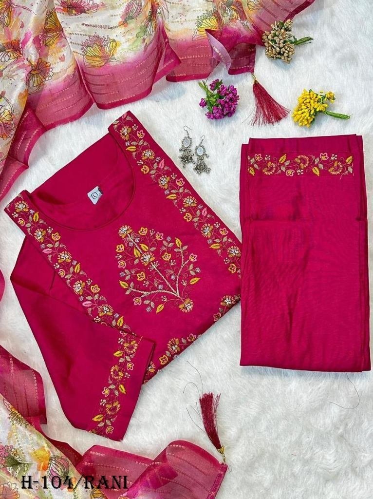 hand work rani color kurti pan 1725267362 Hand Work Rani Color Kurti Pant With Dupatta