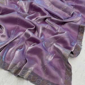 Handmade Diamond Siroski Work Purple Saree