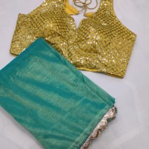 HandWork HOTFIX Lace With Embroidery Lace Border Tissue Silk Saree