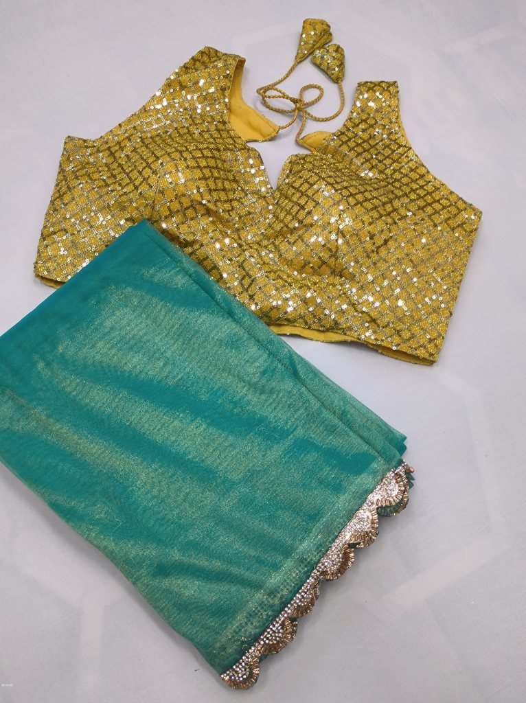 handwork hotfix lace with embr 1713437794 HandWork HOTFIX Lace With Embroidery Lace Border Tissue Silk Saree
