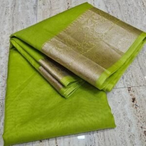 Handwoven Banarasi Kora Organza Light Green Saree