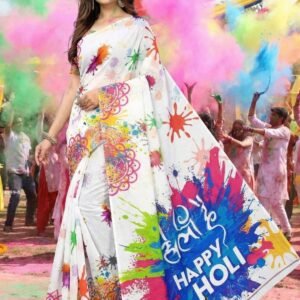 Happy Holi Print Saree For Holi