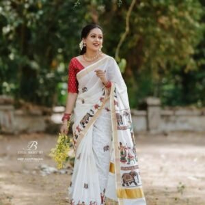 Hathi Digital Printed Linen Saree