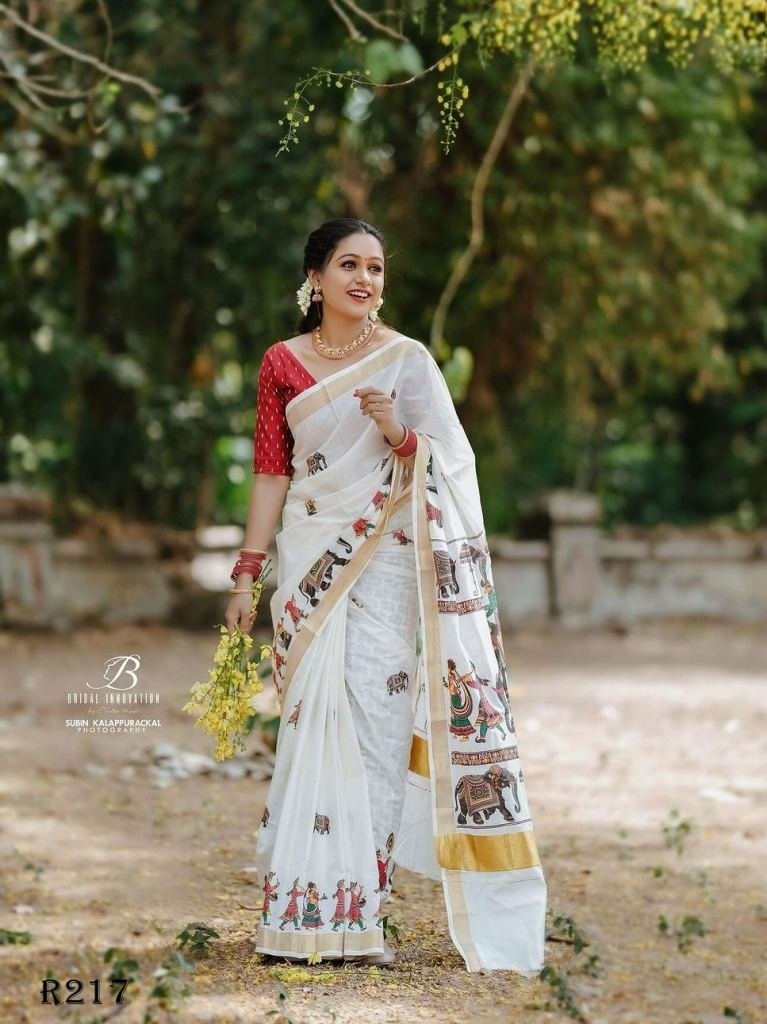 hathi digital printed linen sa 1722934973 Hathi Digital Printed Linen Saree