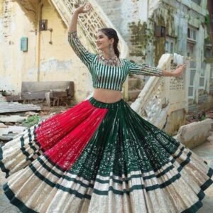 Heavy Butter Silk Printed Real Mirror Work Navratri Chaniya Choli