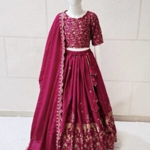 Heavy Chinon Silk Embroidery Work Kids Lehenga