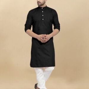 Heavy Cotton Plain Black Kurta And Pyjama