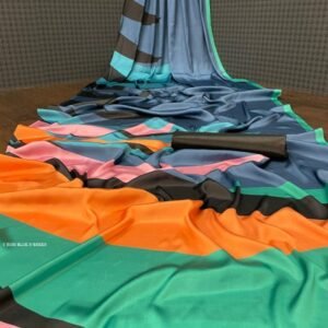 Heavy Devsena Blue and Green Soft Silk 4D Effect Digital Print Saree