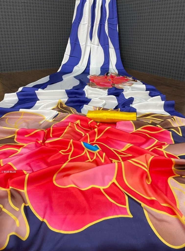 heavy devsena blue soft silk 4 1716813411 Heavy Devsena Blue Soft Silk 4D Effect Digital Print Saree