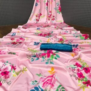 Heavy Devsena Light Pink Soft Silk 4D Effect Digital Print Saree