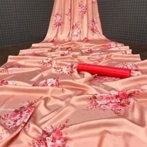 Heavy Devsena Peach Soft Silk 4D Effect Digital Print Saree