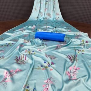 Heavy Devsena Sky Blue Soft Silk 4D Effect Digital Print Saree