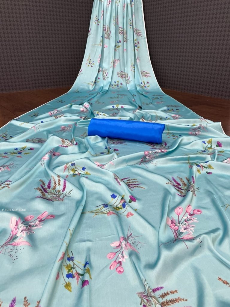 heavy devsena sky blue soft si 1716814087 Heavy Devsena Sky Blue Soft Silk 4D Effect Digital Print Saree