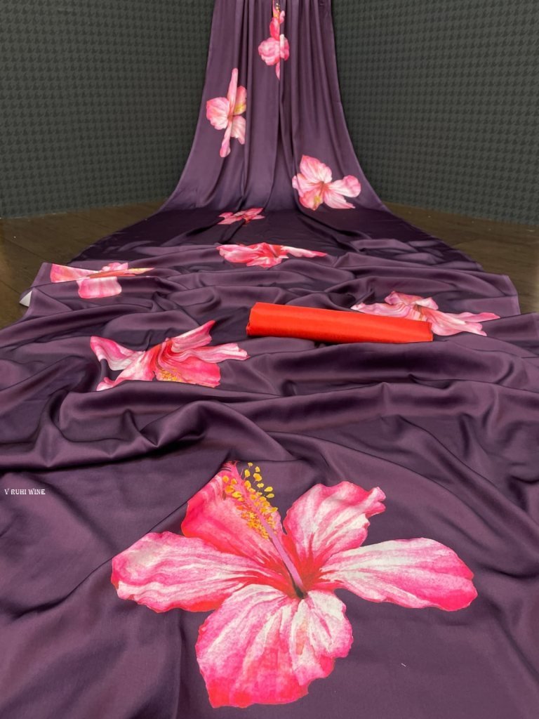 heavy devsena wine soft silk 4 1716813363 Heavy Devsena Wine Soft Silk 4D Effect Digital Print Saree