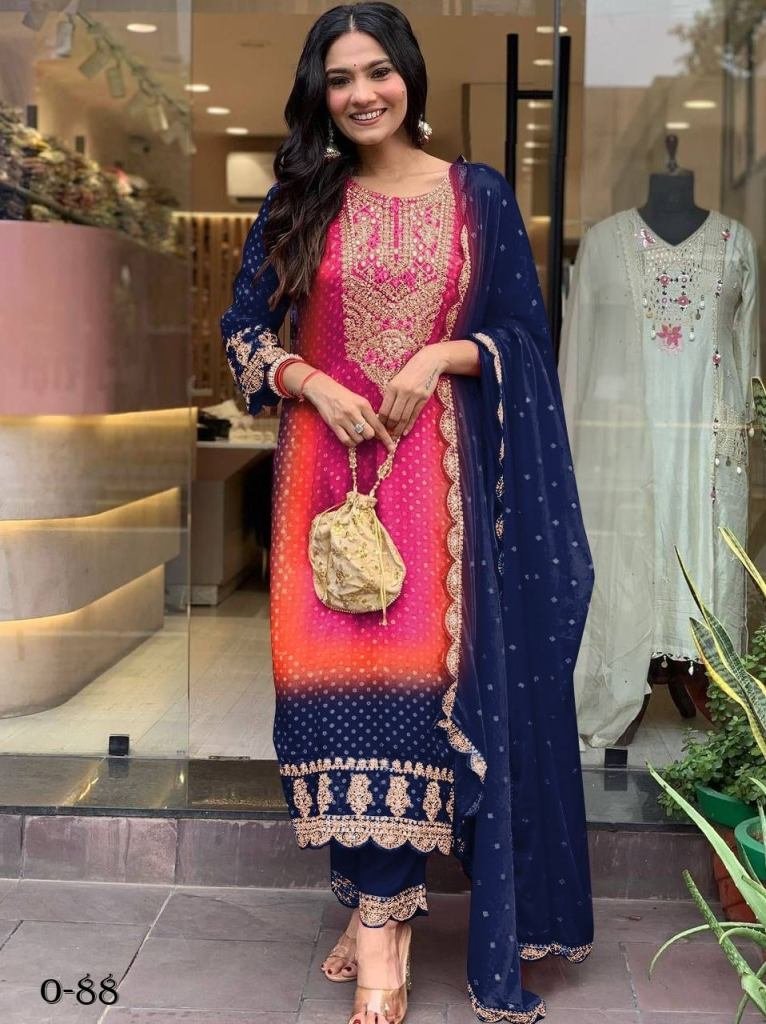 heavy embroidery coding dori s 1724937192 Navy Blue Kurti Pant Set With Embroidered Work