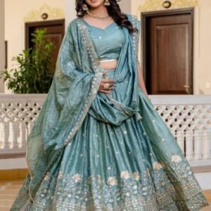 Heavy Embroidery Work Sky Blue Colour Lehenga Choli Set