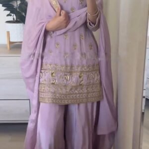 Heavy Faux Georgette Embroidery Sequence Work Full Sleeve sharara Suit by fab funda