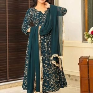 Heavy Fox Georgette Rama Gown With Dupatta