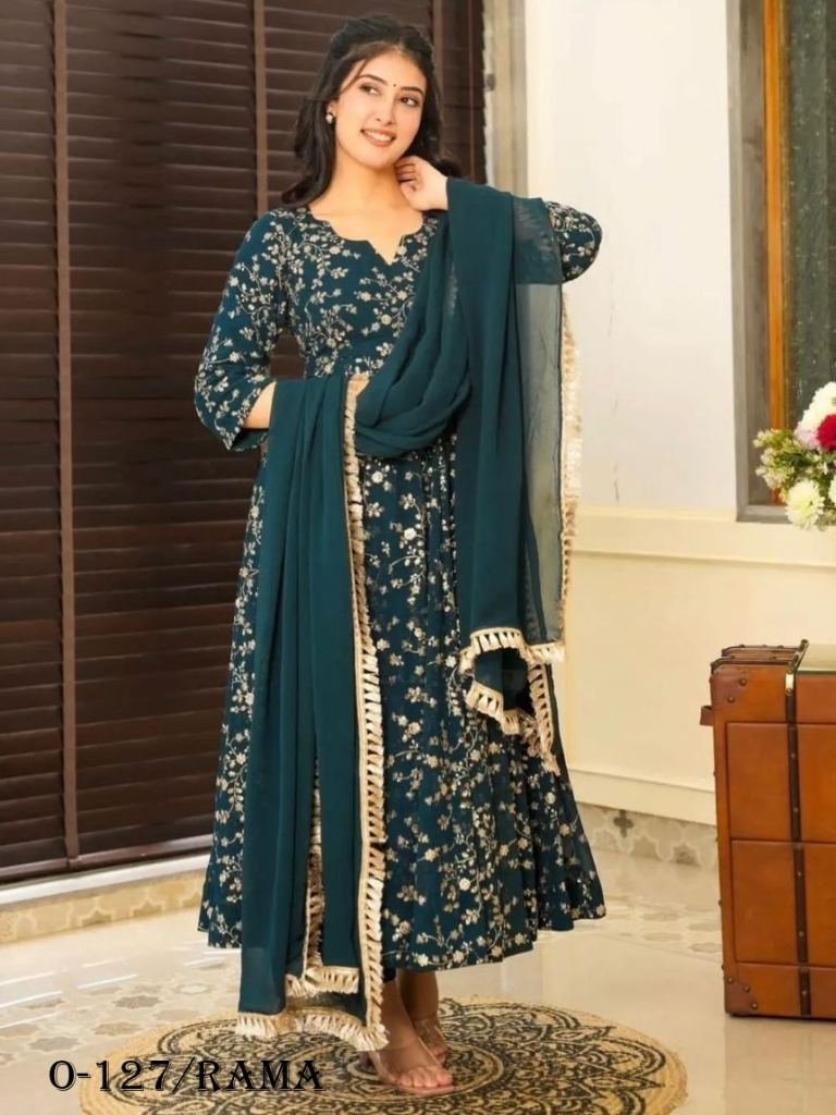 heavy fox georgette rama gown 1725616232 Heavy Fox Georgette Rama Gown With Dupatta