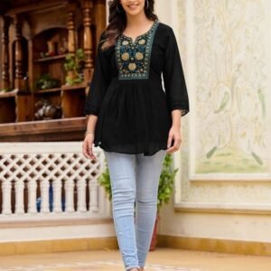 Heavy Georgette Black ladies Top With Embroidery Work
