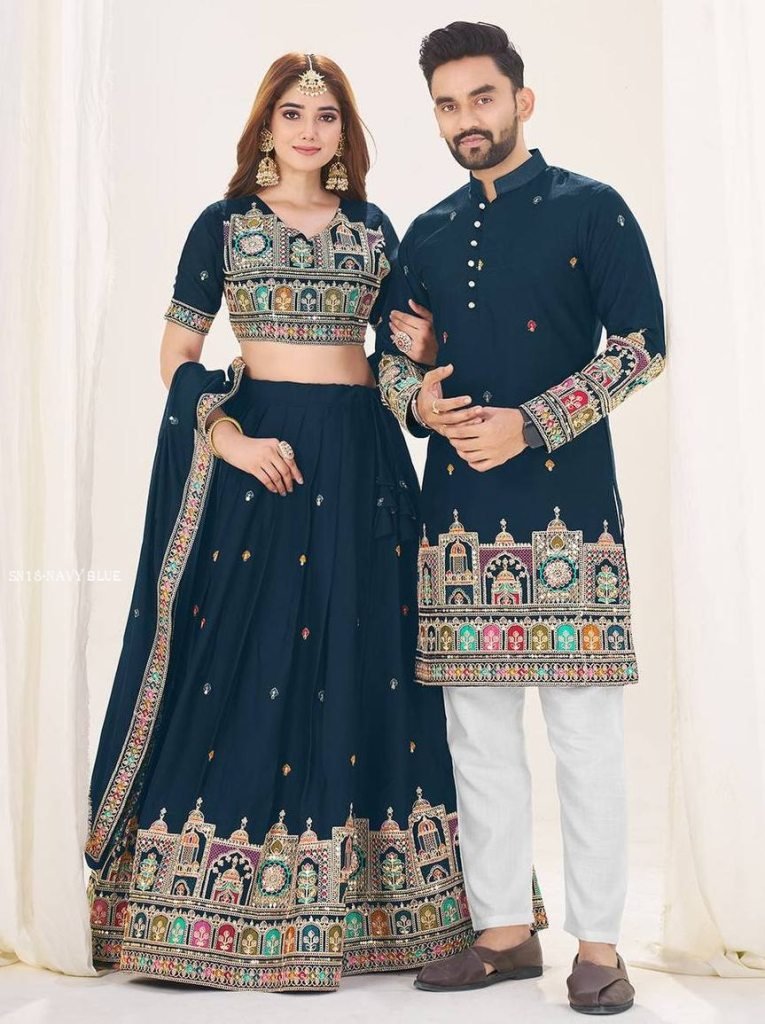 heavy georgette silk navy blue 1750770282 Heavy Georgette Silk Navy Blue Lehenga Choli And Kurta Set