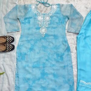 Party Wear Embroidery Sky Blue Suit With Digital Print