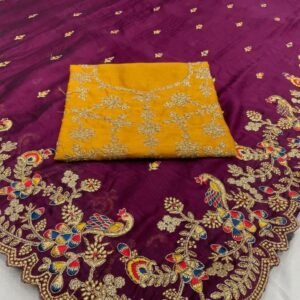 Heavy Rangoli Silk Wine Saree