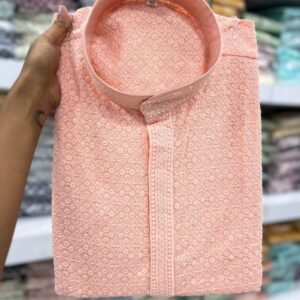 Heavy Rayon Chikan Work Peach Kurta Pyjama