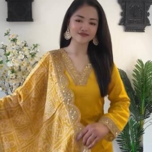 Heavy reyon embroidered readymade suit with fancy dupatta