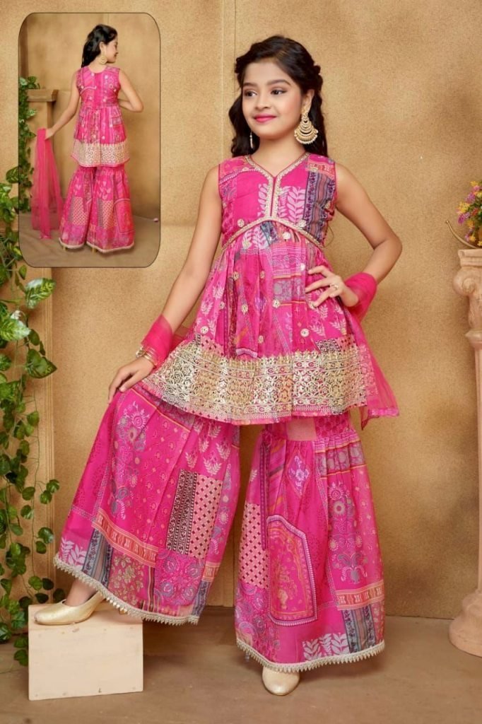 heavy sequin embroidery with d 1732782090 Heavy Sequin Embroidery With Digital Print Work Kids Wear Sharara Set