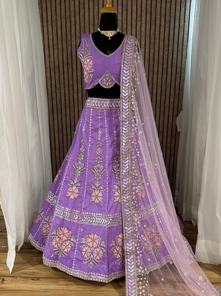 heavy slub silk sequence and t 1716032337 Heavy Slub Silk Sequence and Thread Work Purple Lehenga Choli