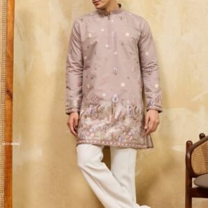 Heavy Viscose Silk Sequence Work Kurta In Beige By Shubhkala