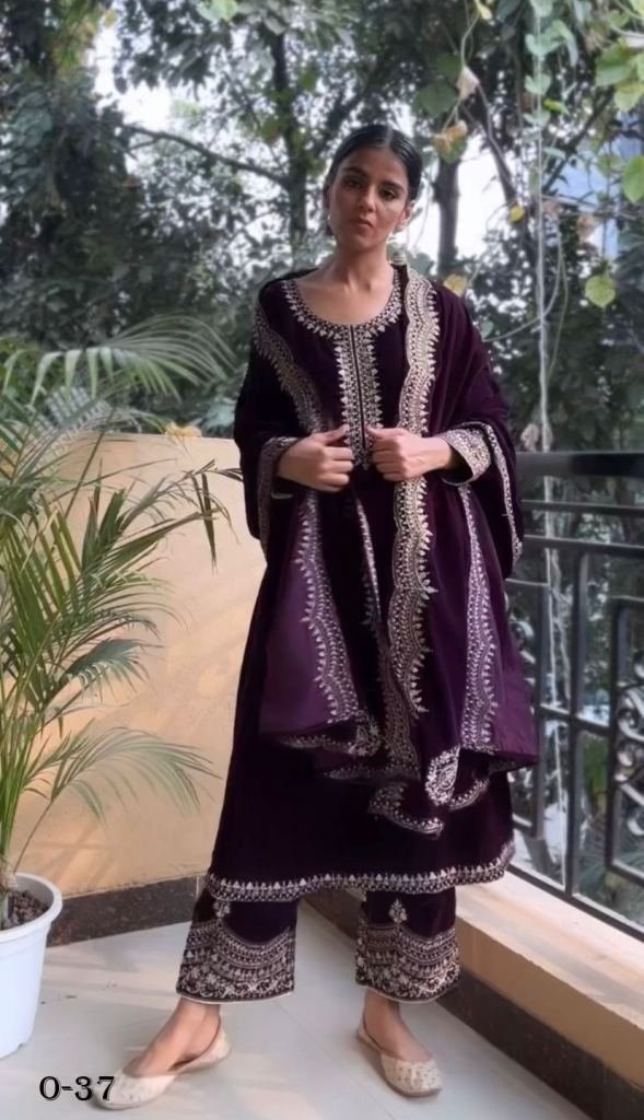 heavy viscose velvet purple to 1722861833 Heavy Viscose Velvet Purple Kurti Bottom and Dupatta