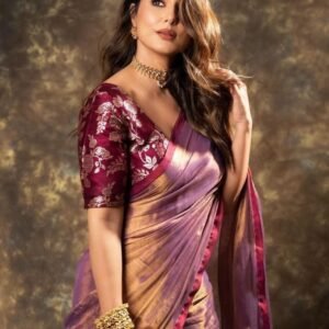 Hina Khan Designer Jimmy Chu Silk Saree with Fancy Lace