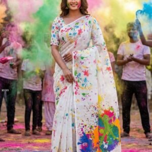 Holi Special Colorful Cotton Saree With Digital Print