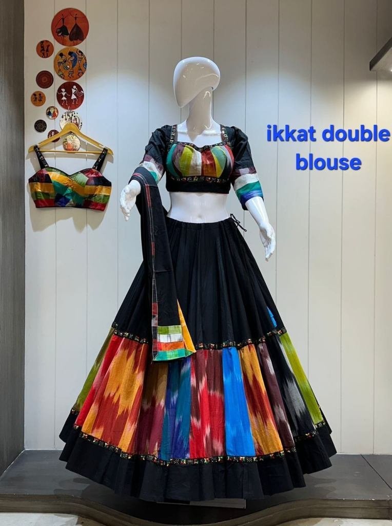 ikkat cotton chaniya choli 8me 1749471203 Ikkat Cotton Chaniya Choli 8Meter Flare With Gamthi Work