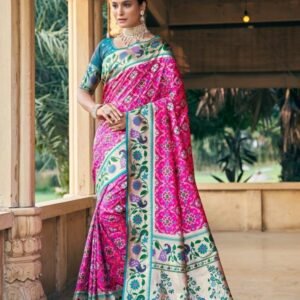 Indian Art Silk Pink Paithani Saree With Colorful Tassels