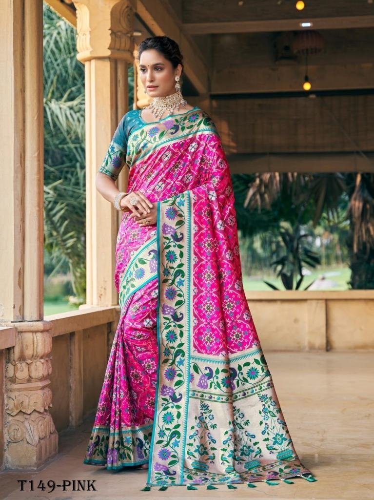 indian art silk pink paithani 1719652700 Indian Art Silk Pink Paithani Saree With Colorful Tassels