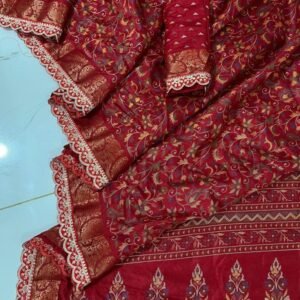 Indian Designer Maroon Tussar Silk Saree Saree