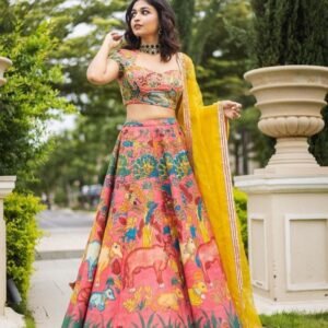 Indian Designer Pink Chinon Lehenga Choli With Embroidery Work