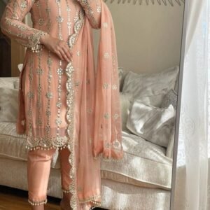 Indian Fancy Cream Georgette With Embroidery Work Suit