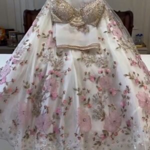 Indian Fashion Tabby Silk Lehenga Choli in White Color