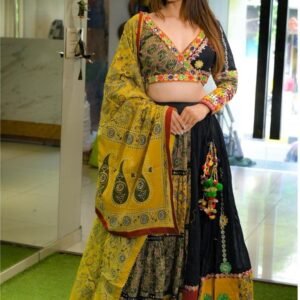 Indian Wear Black With Yellow Pure Muslin Cotton Lehenga Choli