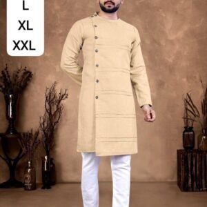 Indian Wear Cream Ruby Cotton Men Kurta With Pajama