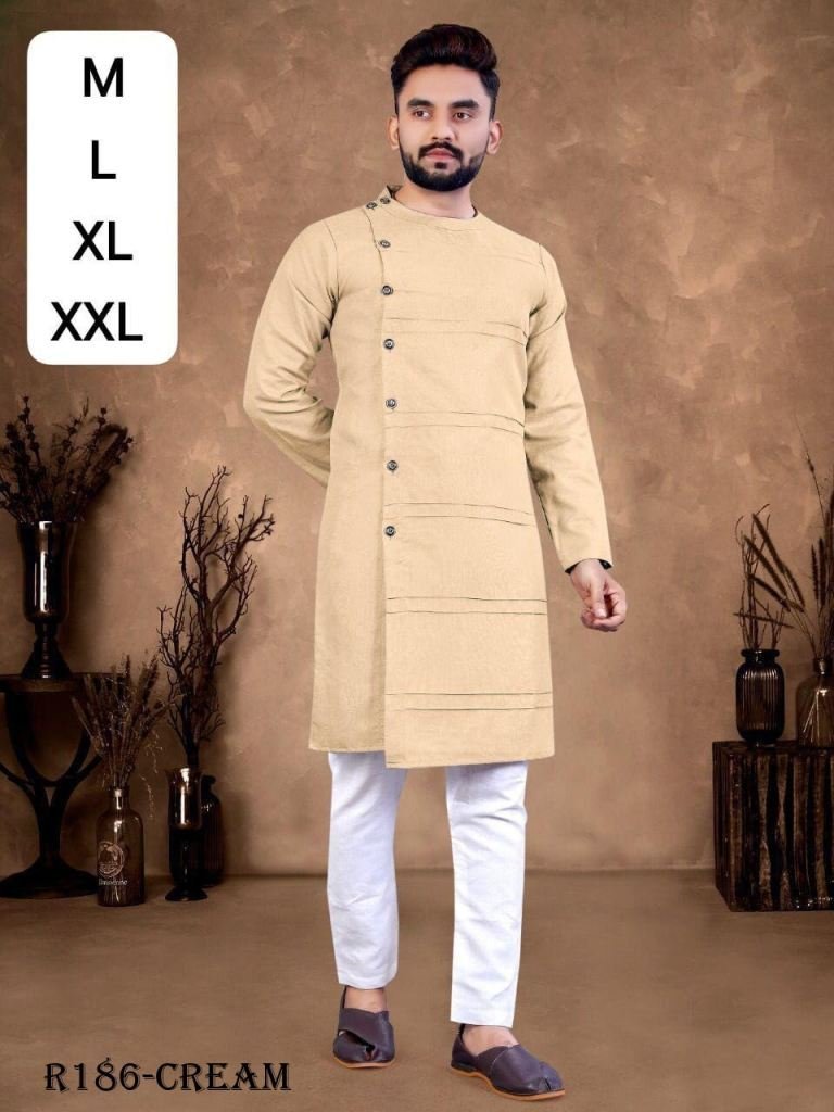 indian wear cream ruby cotton 1721464537 Indian Wear Cream Ruby Cotton Men Kurta With Pajama