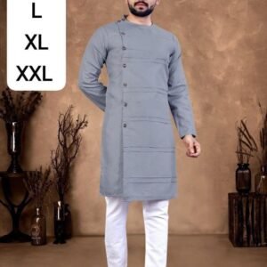 Indian Wear Grey Ruby Cotton Men Kurta With Pajama
