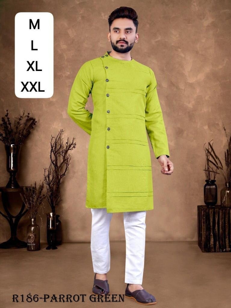 indian wear parrot green ruby 1721460451 Indian Wear Parrot Green Ruby Cotton Men Kurta With Pajama