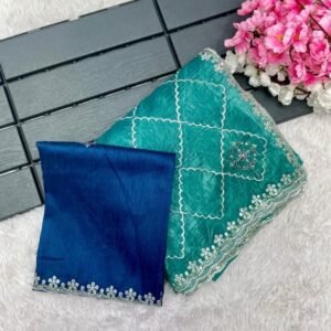 Indian Wear Sky Blue Soft Gold Crush Saree