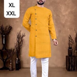 Indian Wear Yellow Ruby Cotton Men Kurta With Pajama